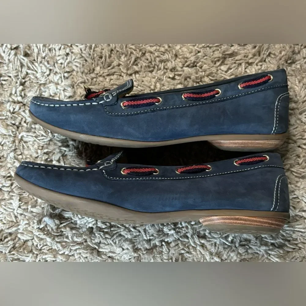 Geox EUC blue/red suede threaded detail loafers/boat shoes Size 41